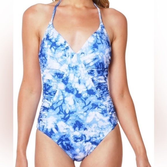 SANCTUARY Mio Halter Shirred Print One-Piece Swimsuit - Picture 1 of 3